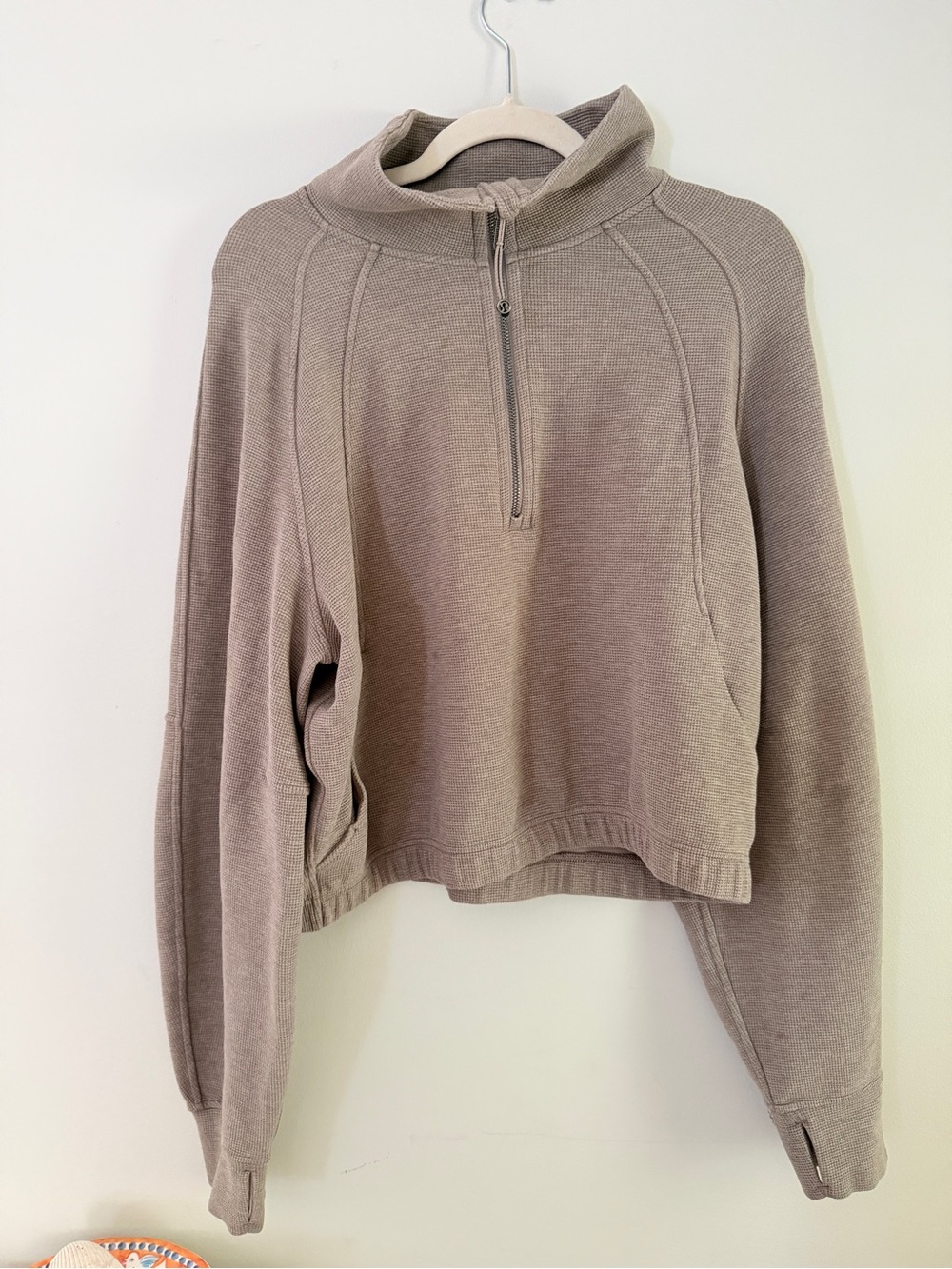 lululemon athletica Taupe Cropped Half-Zip Turtleneck Sweater